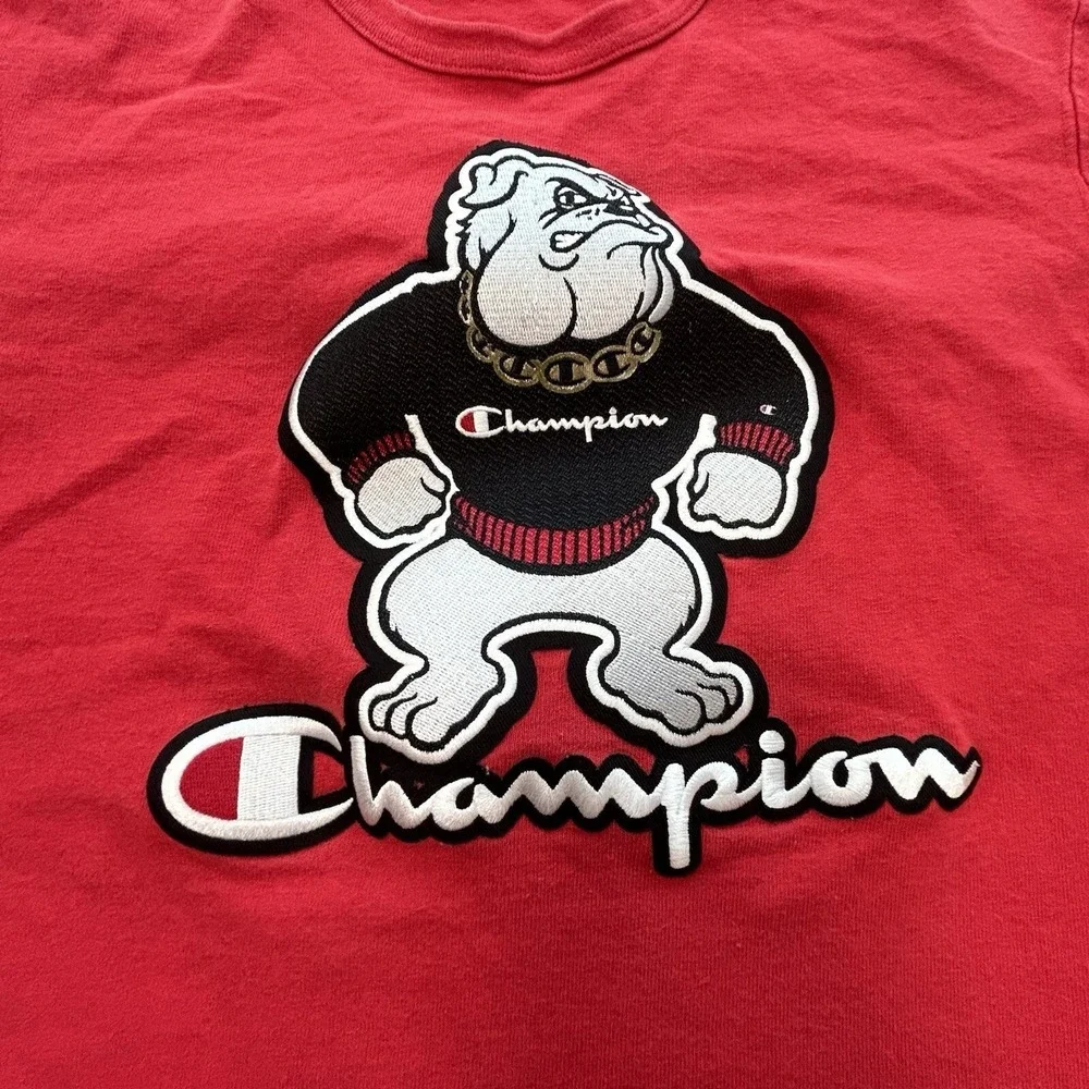 Champion Tshirt Men Small Red Bulldog Logo Mascot‎ Patch Sports